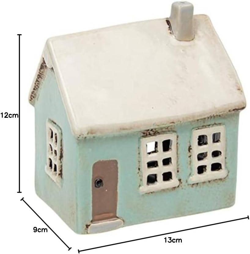 🏠 Village Pottery Aqua Ceramic House Tealight Holder – Glazed Cottage Lantern | A2MerchAndMore