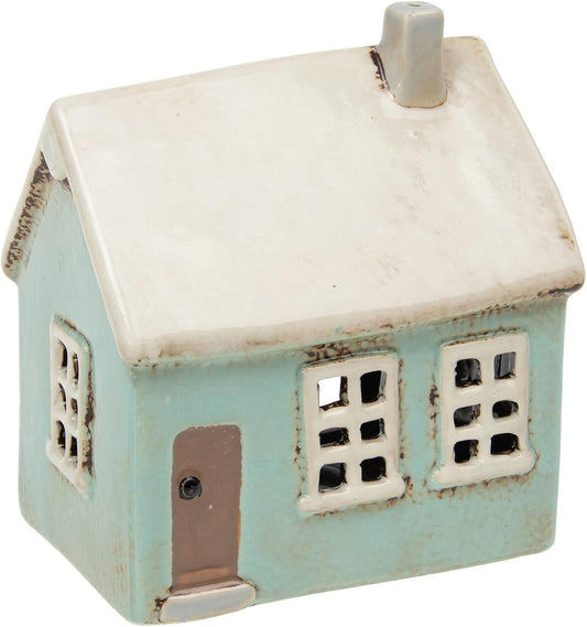 🏠 Village Pottery Aqua Ceramic House Tealight Holder – Glazed Cottage Lantern | A2MerchAndMore