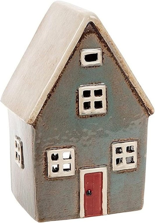 🏠 Village Pottery Grey Ceramic Tealight House Lantern – Rustic Cottage Candle Holder | A2MerchAndMore