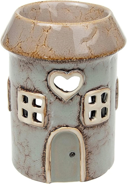🕯️ Village Pottery Grey Heart Ceramic House – Tealight Holder & Oil Burner | A2MerchAndMore