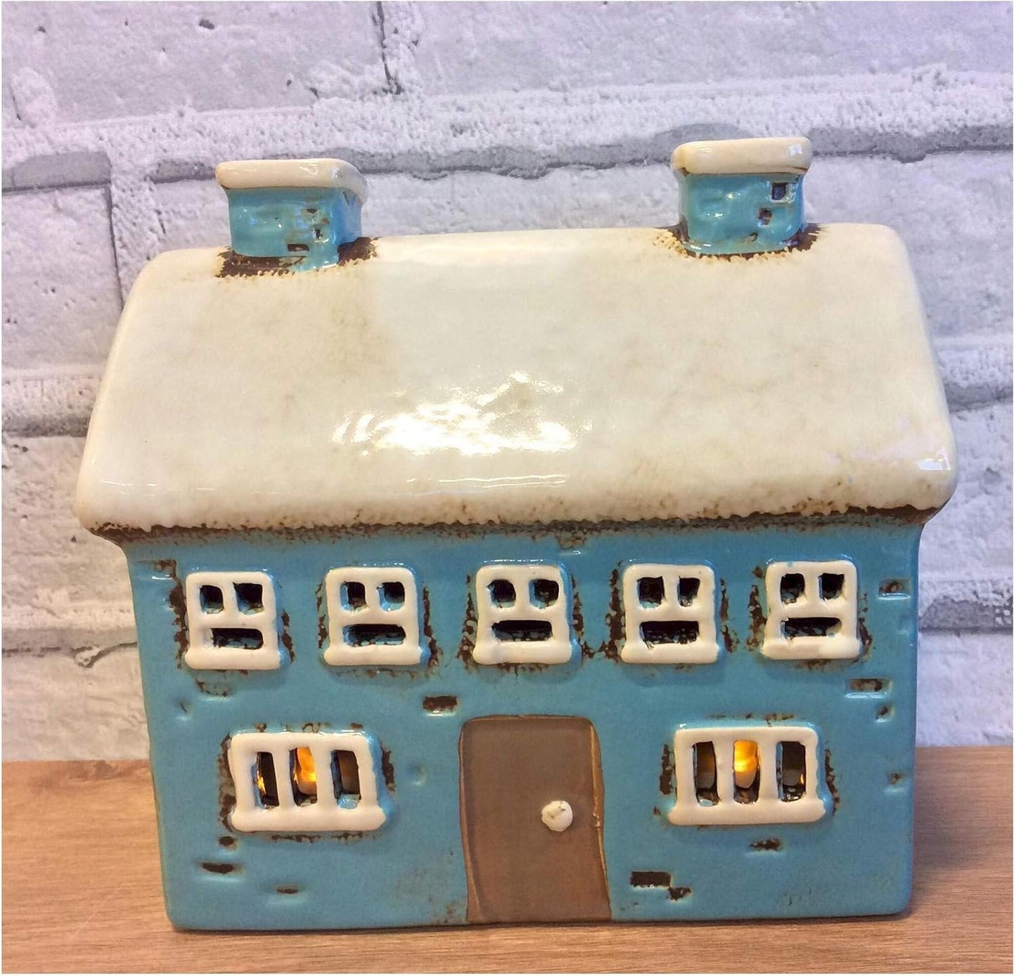 🕯️ Village Pottery Large House Tealight Holder – Glazed Ceramic Cottage Lantern