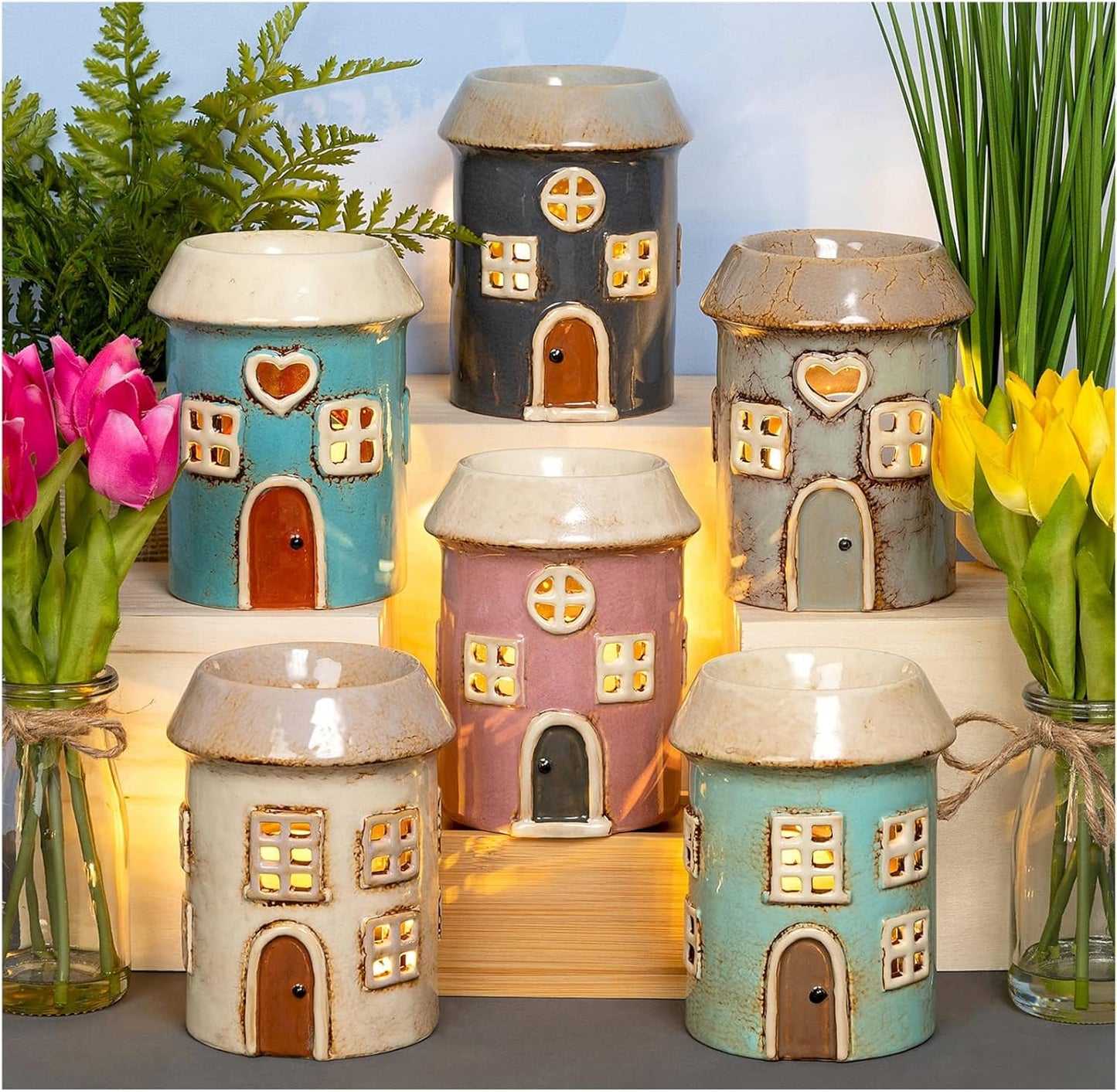 🕯️ Village Pottery Grey Heart Ceramic House – Tealight Holder & Oil Burner | A2MerchAndMore