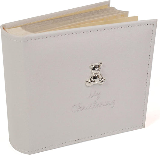 White Suede “My Christening” Photo Album with Silver Teddy – Shudehill 79510