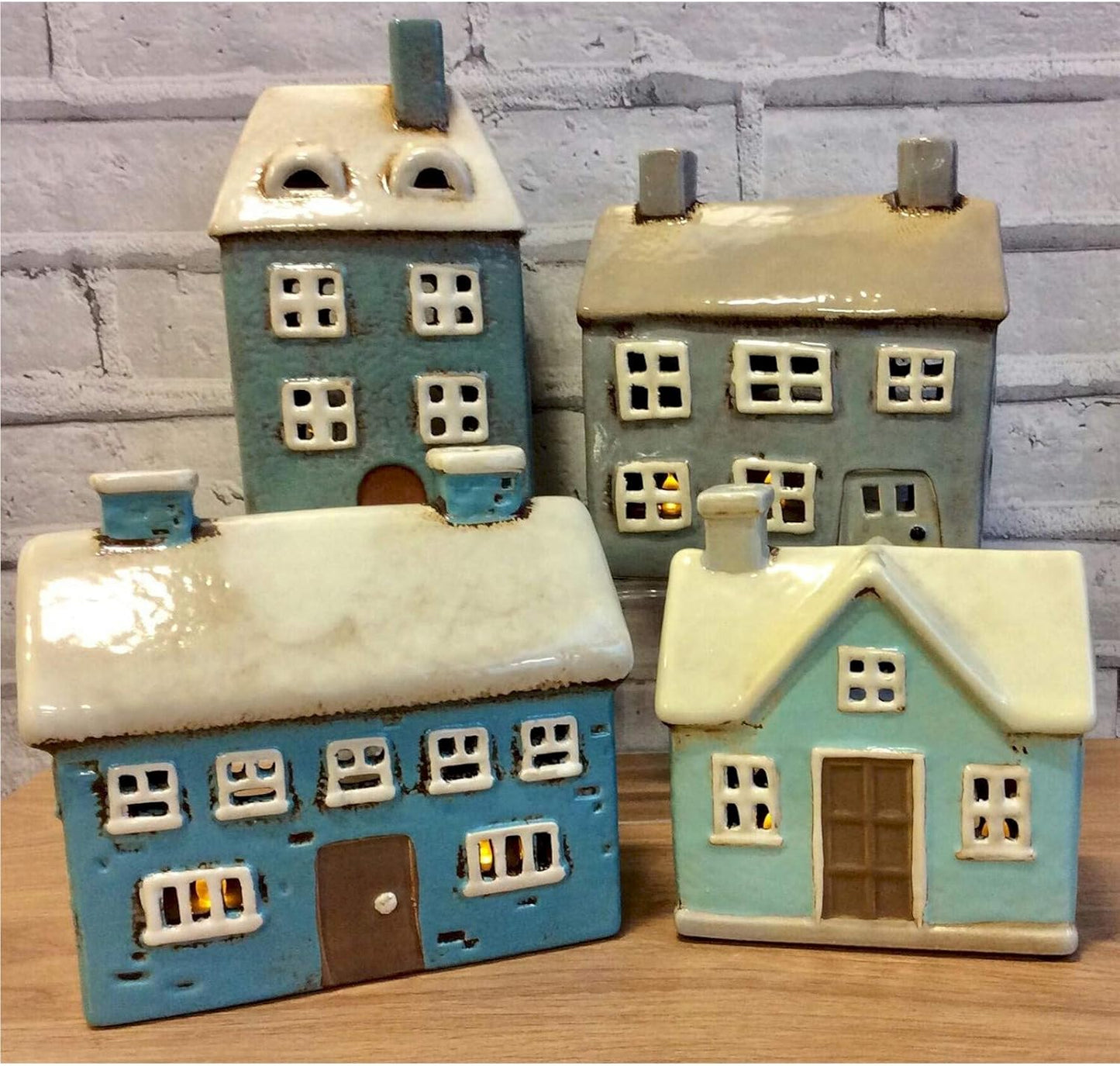 🕯️ Village Pottery Large House Tealight Holder – Glazed Ceramic Cottage Lantern
